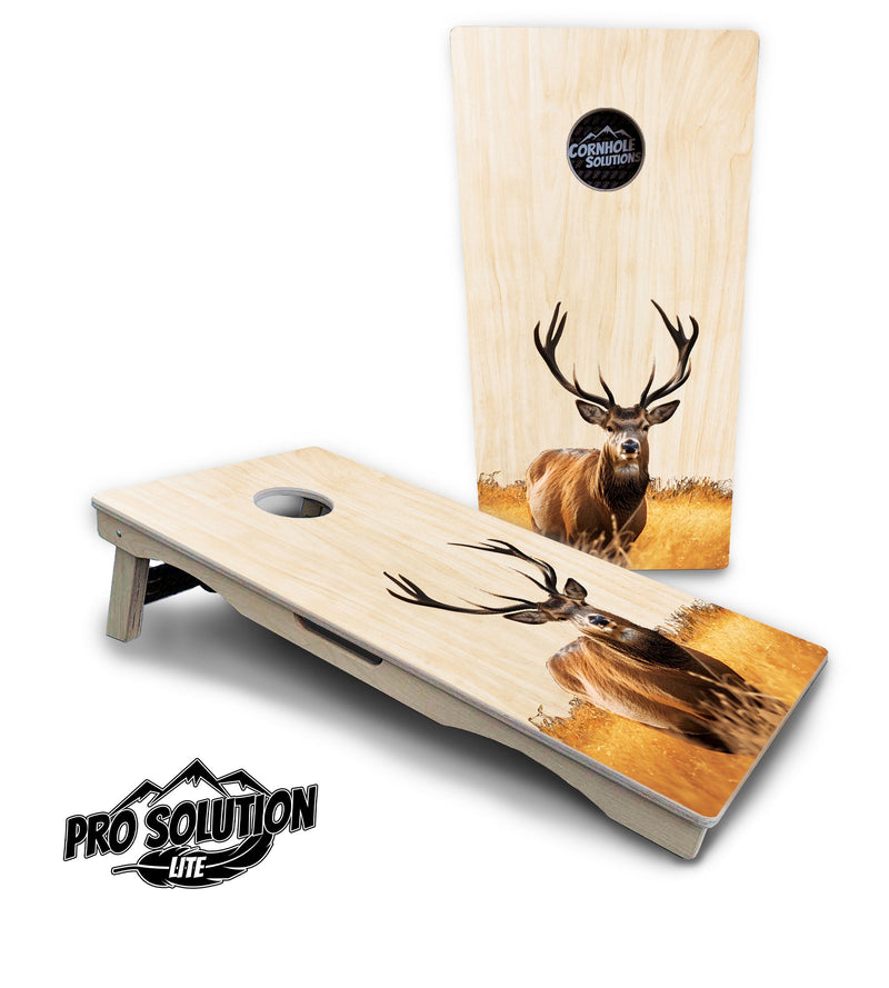 Pro Solution Elite - Natural Deer & Fish Design Options - Professional Tournament Cornhole Boards 3/4" Baltic Birch - Zero Bounce Zero Movement Vertical Interlocking Braces for Extra Weight & Stability +Double Thick Legs +Airmail Blocker