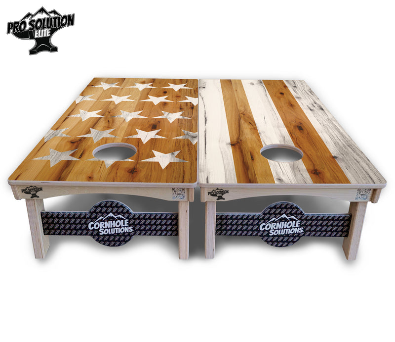 Pro Solution Elite - Large Stars & Stripes Design Options - Professional Tournament Cornhole Boards 3/4" Baltic Birch - Zero Bounce Zero Movement Vertical Interlocking Braces for Extra Weight & Stability +Double Thick Legs +Airmail Blocker