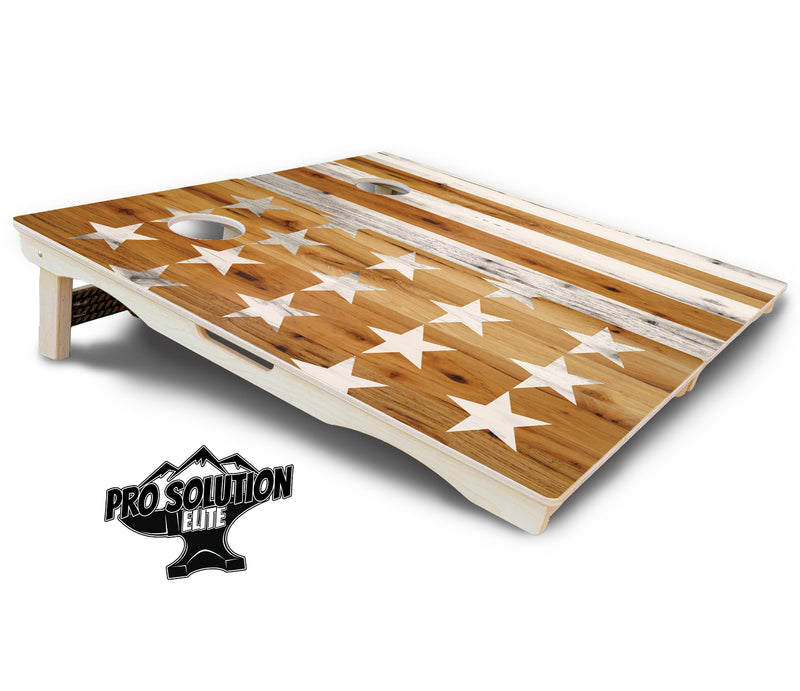 Pro Solution Elite - Large Stars & Stripes Design Options - Professional Tournament Cornhole Boards 3/4" Baltic Birch - Zero Bounce Zero Movement Vertical Interlocking Braces for Extra Weight & Stability +Double Thick Legs +Airmail Blocker