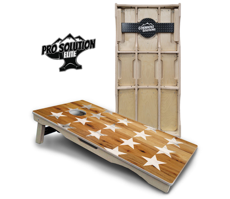 Pro Solution Elite - Large Stars & Stripes Design Options - Professional Tournament Cornhole Boards 3/4" Baltic Birch - Zero Bounce Zero Movement Vertical Interlocking Braces for Extra Weight & Stability +Double Thick Legs +Airmail Blocker