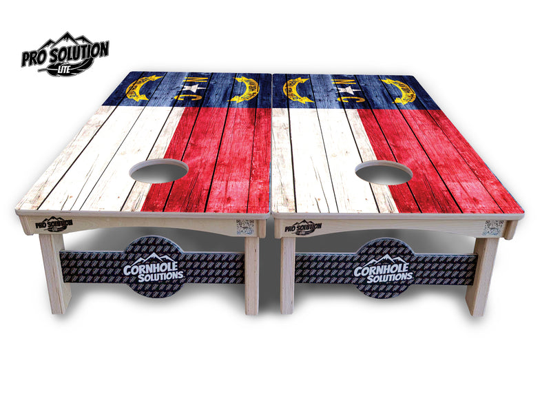 Pro Solution Lite - North Carolina Flag Blue Bottom - Professional Tournament Cornhole Boards 3/4" Baltic Birch - Zero Bounce Zero Movement Vertical Interlocking Braces for Extra Weight & Stability +Double Thick Legs +Airmail Blocker