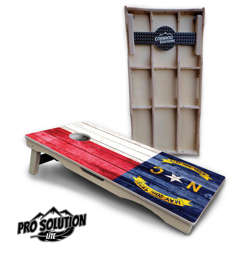 Pro Solution Lite - North Carolina Flag Blue Bottom - Professional Tournament Cornhole Boards 3/4" Baltic Birch - Zero Bounce Zero Movement Vertical Interlocking Braces for Extra Weight & Stability +Double Thick Legs +Airmail Blocker