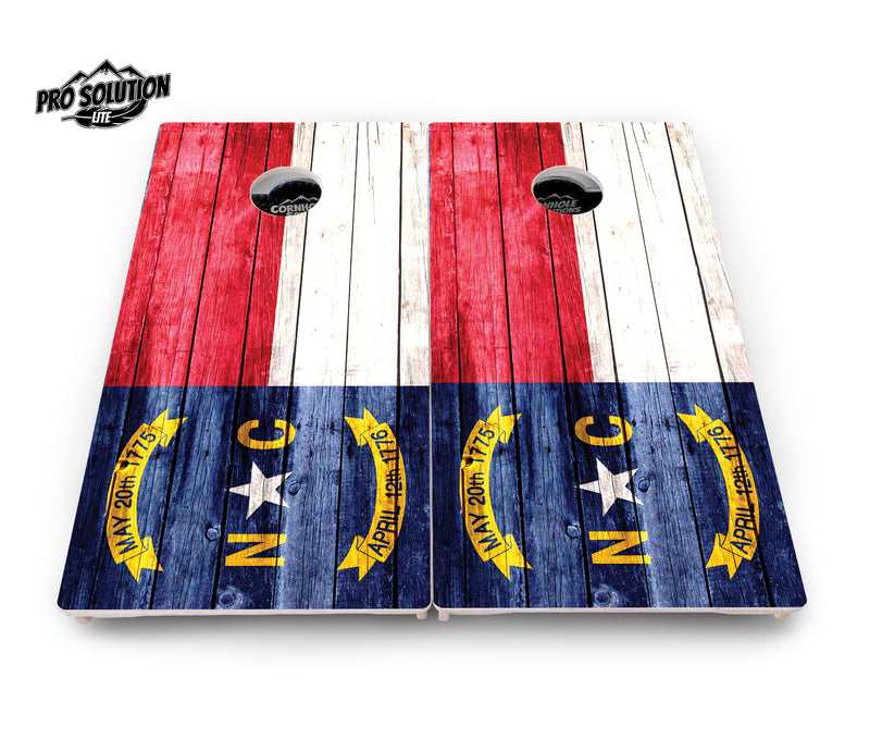 Pro Solution Lite - North Carolina Flag Blue Bottom - Professional Tournament Cornhole Boards 3/4" Baltic Birch - Zero Bounce Zero Movement Vertical Interlocking Braces for Extra Weight & Stability +Double Thick Legs +Airmail Blocker