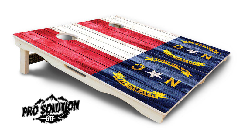 Pro Solution Elite - North Carolina Flag Blue Bottom - Professional Tournament Cornhole Boards 3/4" Baltic Birch - Zero Bounce Zero Movement Vertical Interlocking Braces for Extra Weight & Stability +Double Thick Legs +Airmail Blocker