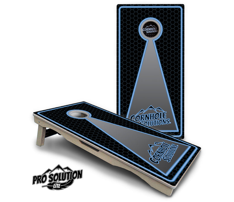 Pro Solution Lite - Neon CS Design - Professional Tournament Cornhole Boards 3/4" Baltic Birch - Zero Bounce Zero Movement Vertical Interlocking Braces for Extra Weight & Stability +Double Thick Legs +Airmail Blocker