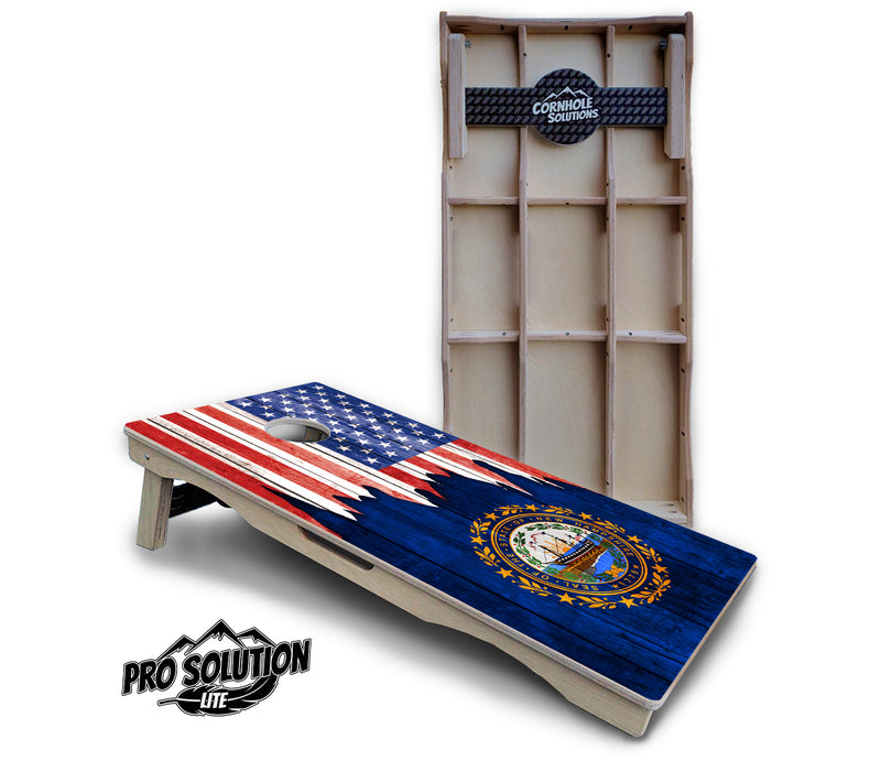 Pro Solution Lite - State Flag Designs Massachusetts to New Jersey - Professional Tournament Cornhole Boards 3/4" Baltic Birch - Zero Bounce Zero Movement Vertical Interlocking Braces for Extra Weight & Stability +Double Thick Legs +Airmail Blocker