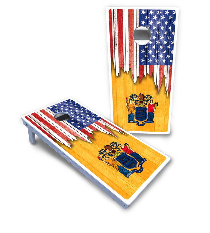 Waterproof - State Flag Designs Massachusetts to New Jersey - All Weather Boards "Outdoor Solution" 18mm(3/4")Direct UV Printed - Regulation 2' by 4' Cornhole Boards (Set of 2 Boards) Double Thick Legs, with Leg Brace & Dual Support Braces!