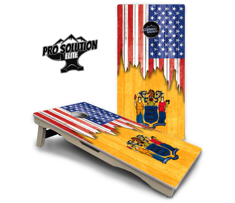 Pro Solution Elite - State Flag Designs Massachusetts to New Jersey - Professional Tournament Cornhole Boards 3/4" Baltic Birch - Zero Bounce Zero Movement Vertical Interlocking Braces for Extra Weight & Stability +Double Thick Legs +Airmail Blocker