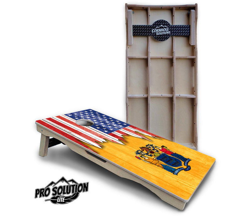 Pro Solution Lite - State Flag Designs Massachusetts to New Jersey - Professional Tournament Cornhole Boards 3/4" Baltic Birch - Zero Bounce Zero Movement Vertical Interlocking Braces for Extra Weight & Stability +Double Thick Legs +Airmail Blocker