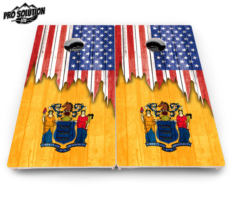 Pro Solution Lite - State Flag Designs Massachusetts to New Jersey - Professional Tournament Cornhole Boards 3/4" Baltic Birch - Zero Bounce Zero Movement Vertical Interlocking Braces for Extra Weight & Stability +Double Thick Legs +Airmail Blocker