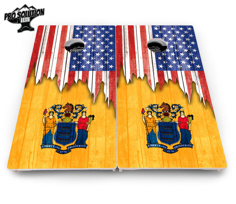 Pro Solution Elite - State Flag Designs Massachusetts to New Jersey - Professional Tournament Cornhole Boards 3/4" Baltic Birch - Zero Bounce Zero Movement Vertical Interlocking Braces for Extra Weight & Stability +Double Thick Legs +Airmail Blocker