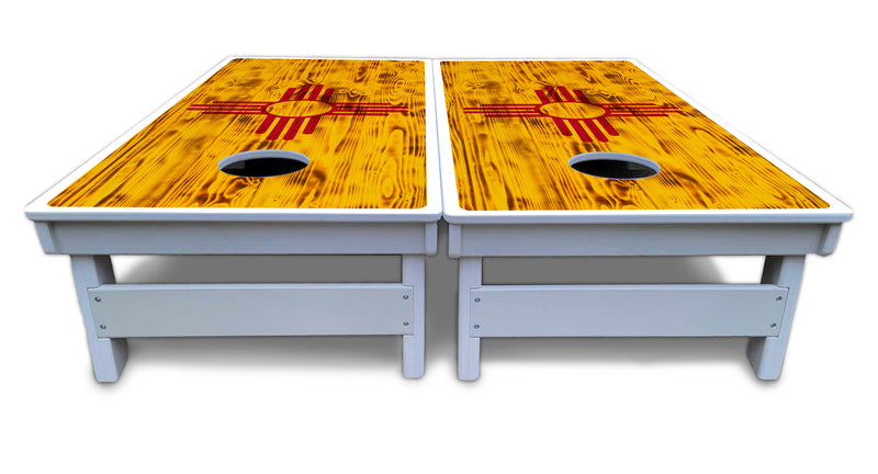 Waterproof - New Mexico Flag - All Weather Boards "Outdoor Solution" 18mm(3/4")Direct UV Printed - Regulation 2' by 4' Cornhole Boards (Set of 2 Boards) Double Thick Legs, with Leg Brace & Dual Support Braces!