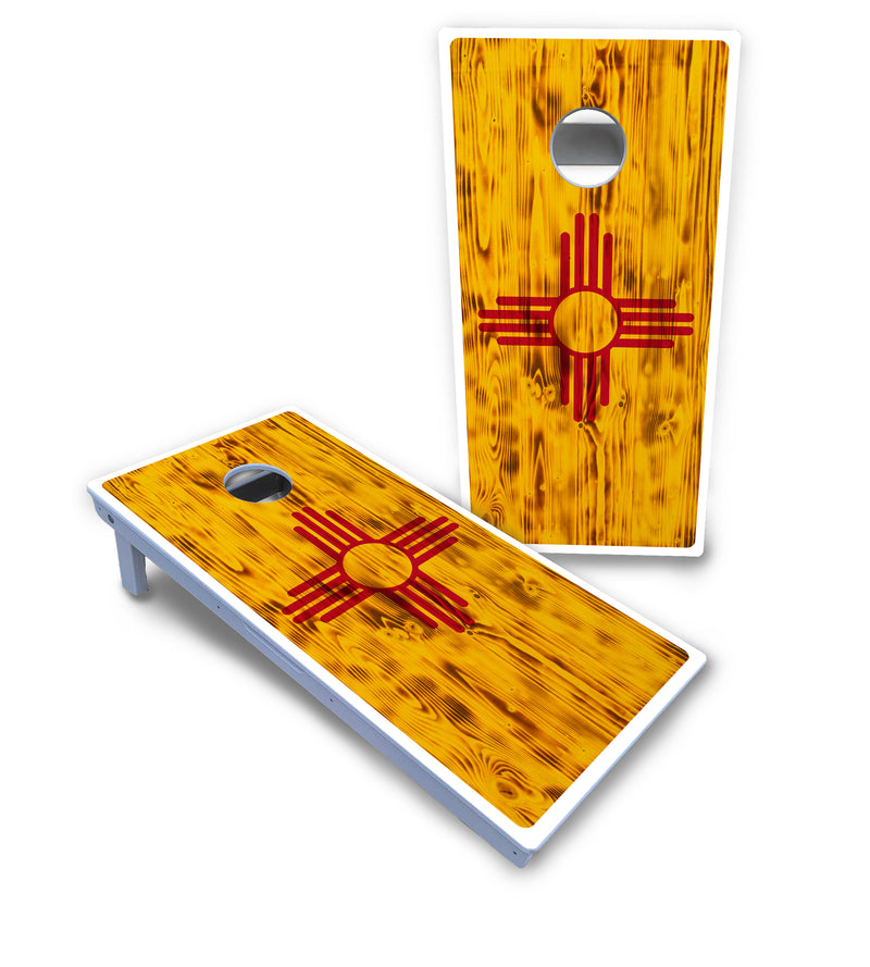 Waterproof - New Mexico Flag - All Weather Boards "Outdoor Solution" 18mm(3/4")Direct UV Printed - Regulation 2' by 4' Cornhole Boards (Set of 2 Boards) Double Thick Legs, with Leg Brace & Dual Support Braces!