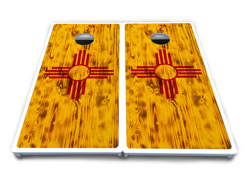 Waterproof - New Mexico Flag - All Weather Boards "Outdoor Solution" 18mm(3/4")Direct UV Printed - Regulation 2' by 4' Cornhole Boards (Set of 2 Boards) Double Thick Legs, with Leg Brace & Dual Support Braces!