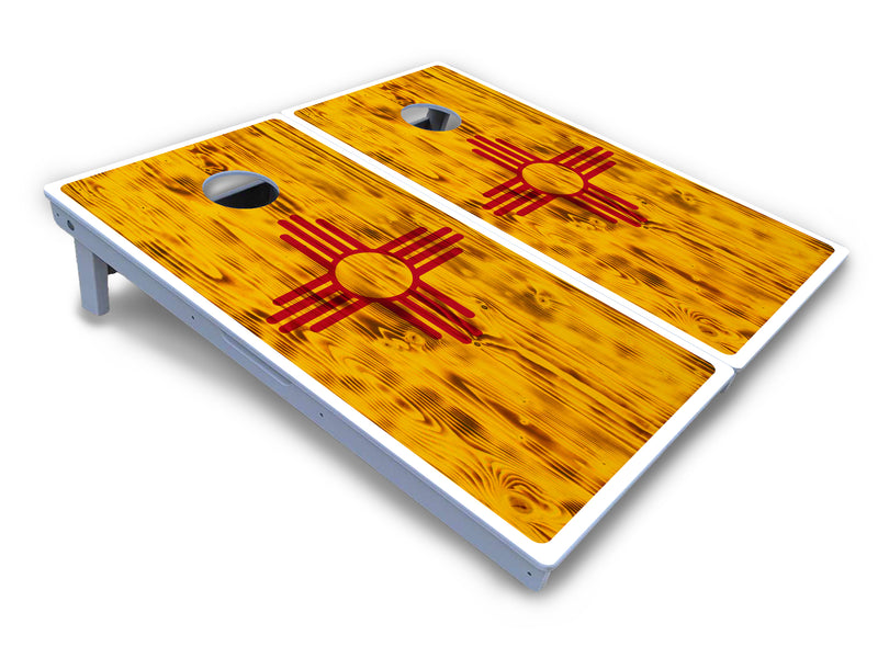 Waterproof - New Mexico Flag - All Weather Boards "Outdoor Solution" 18mm(3/4")Direct UV Printed - Regulation 2' by 4' Cornhole Boards (Set of 2 Boards) Double Thick Legs, with Leg Brace & Dual Support Braces!