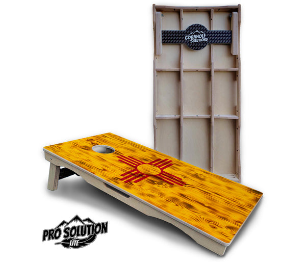 Pro Solution Lite - New Mexico Flag - Professional Tournament Cornhole Boards 3/4" Baltic Birch - Zero Bounce Zero Movement Vertical Interlocking Braces for Extra Weight & Stability +Double Thick Legs +Airmail Blocker