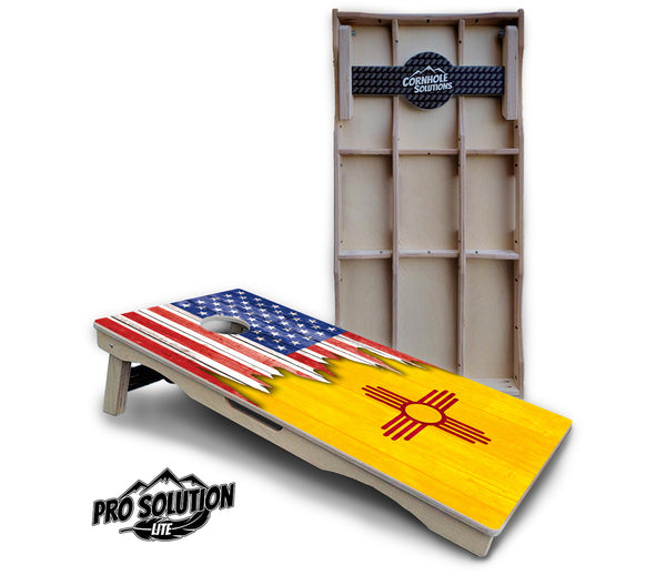 Pro Solution Lite - State Flag Designs New Mexico to South Carolina - Professional Tournament Cornhole Boards 3/4" Baltic Birch - Zero Bounce Zero Movement Vertical Interlocking Braces for Extra Weight & Stability +Double Thick Legs +Airmail Blocker