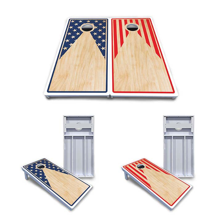 Waterproof - Stars & Stripes No Logo Design Options - All Weather Boards "Outdoor Solution" 18mm(3/4")Direct UV Printed - Regulation 2' by 4' Cornhole Boards (Set of 2 Boards) Double Thick Legs, with Leg Brace & Dual Support Braces!