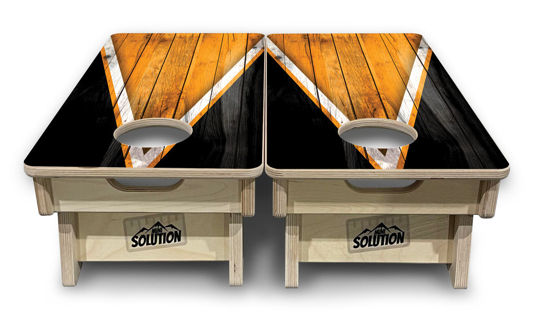 Mini Cornhole Boards - Orange & Black Triangle