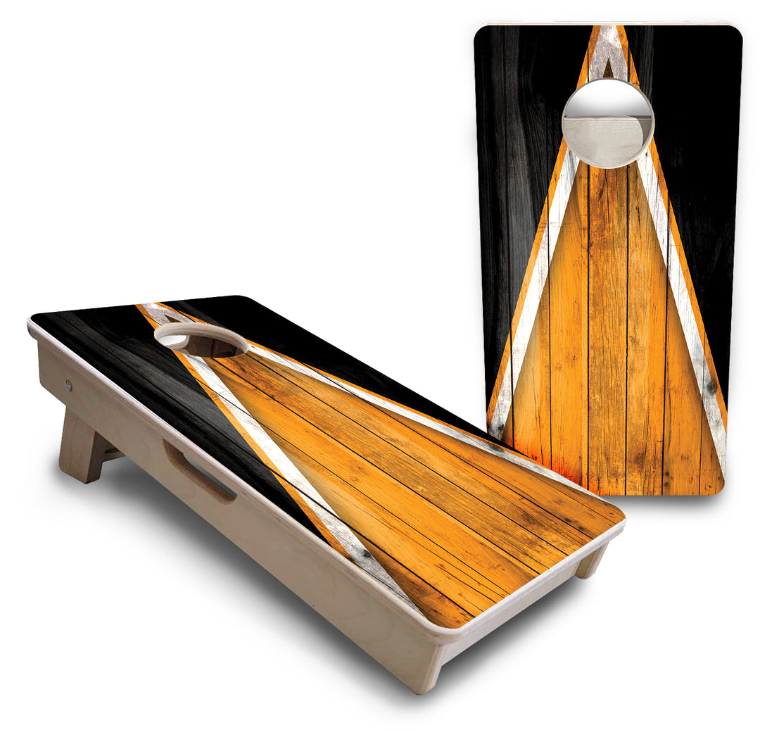 Mini Cornhole Boards - Orange & Black Triangle