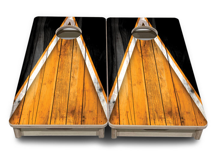Mini Cornhole Boards - Orange & Black Triangle