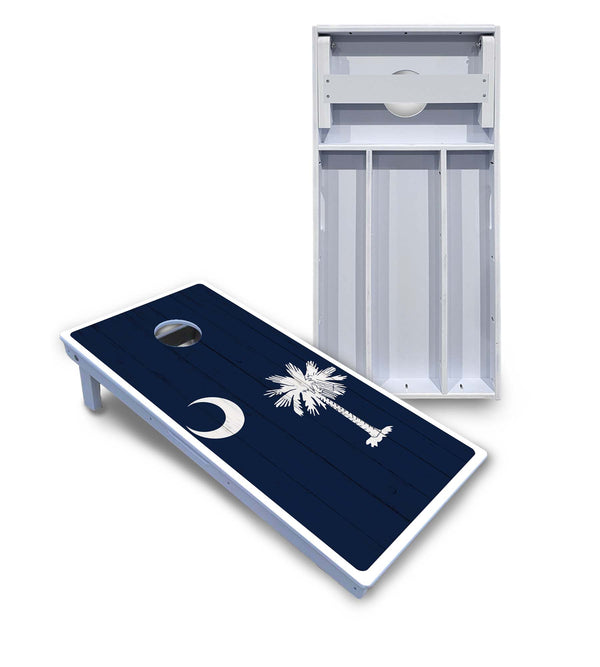 Waterproof - South Carolina Flag - All Weather Boards "Outdoor Solution" 18mm(3/4")Direct UV Printed - Regulation 2' by 4' Cornhole Boards (Set of 2 Boards) Double Thick Legs, with Leg Brace & Dual Support Braces!