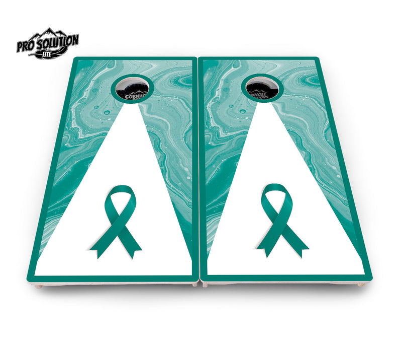 Pro Solution Elite - Teal Cancer Ribbon - Professional Tournament Cornhole Boards 3/4" Baltic Birch - Zero Bounce Zero Movement Vertical Interlocking Braces for Extra Weight & Stability +Double Thick Legs +Airmail Blocker