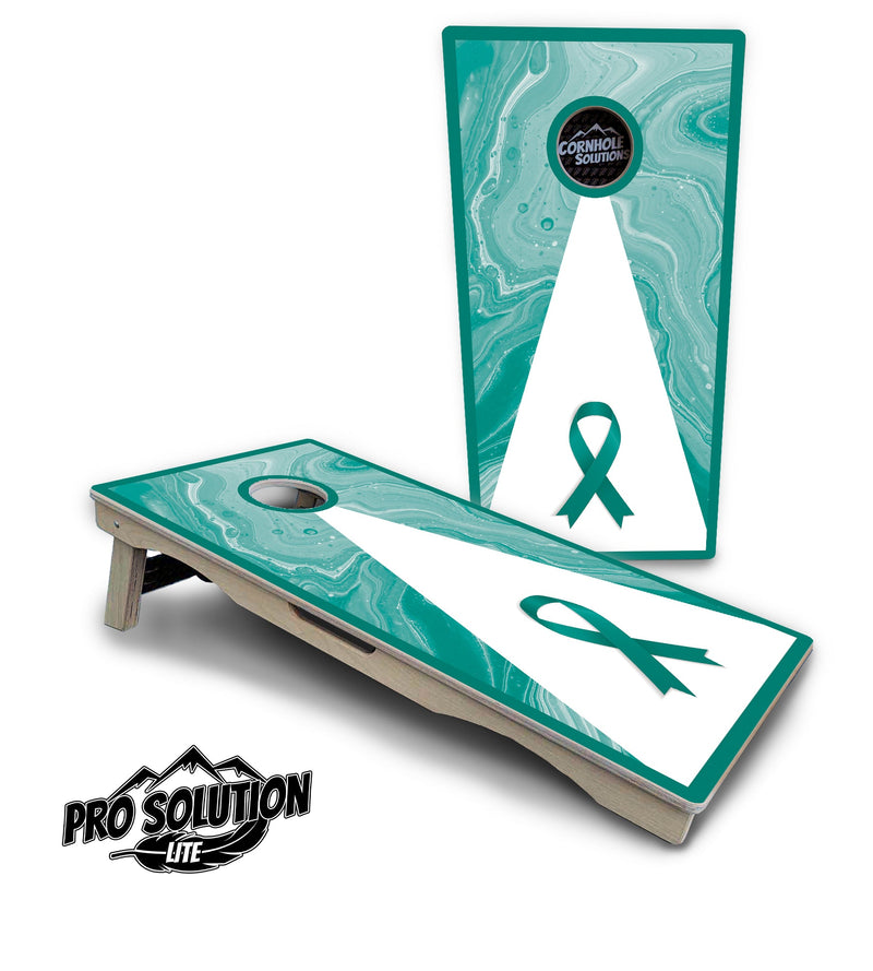 Pro Solution Elite - Teal Cancer Ribbon - Professional Tournament Cornhole Boards 3/4" Baltic Birch - Zero Bounce Zero Movement Vertical Interlocking Braces for Extra Weight & Stability +Double Thick Legs +Airmail Blocker