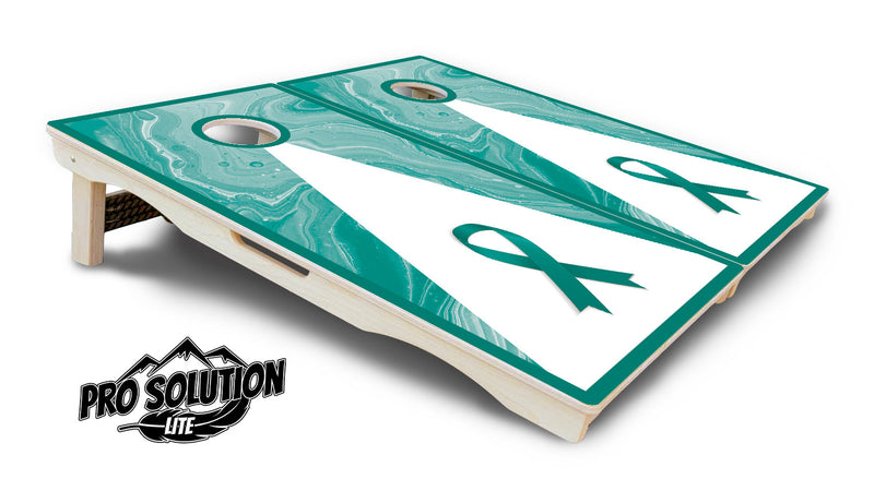 Pro Solution Elite - Teal Cancer Ribbon - Professional Tournament Cornhole Boards 3/4" Baltic Birch - Zero Bounce Zero Movement Vertical Interlocking Braces for Extra Weight & Stability +Double Thick Legs +Airmail Blocker