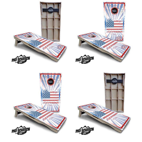 Pro Solution Elite - Patriotic Sunburst Design Options - Professional Tournament Cornhole Boards 3/4" Baltic Birch - Zero Bounce Zero Movement Vertical Interlocking Braces for Extra Weight & Stability +Double Thick Legs +Airmail Blocker