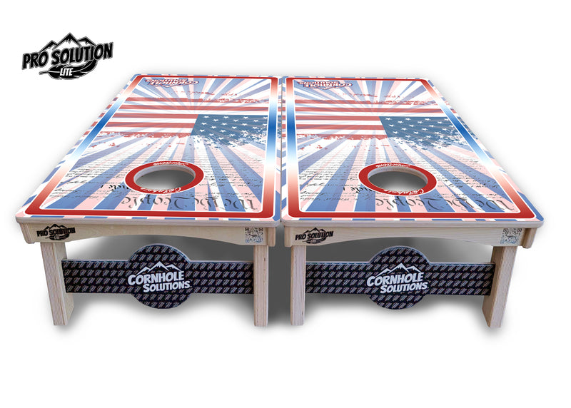 Pro Solution Lite - Patriotic Sunburst Design Options - Professional Tournament Cornhole Boards 3/4" Baltic Birch - Zero Bounce Zero Movement Vertical Interlocking Braces for Extra Weight & Stability +Double Thick Legs +Airmail Blocker