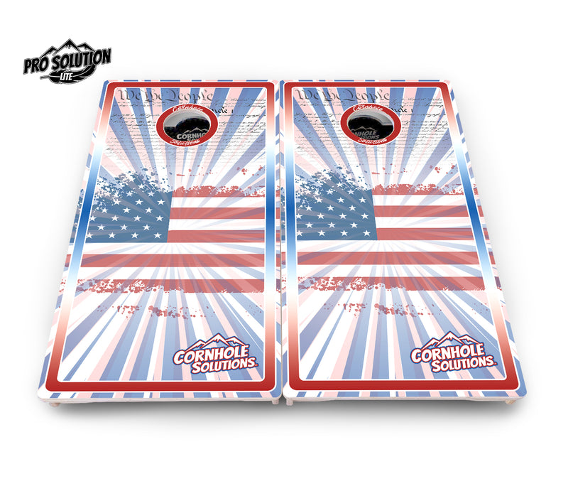 Pro Solution Lite - Patriotic Sunburst Design Options - Professional Tournament Cornhole Boards 3/4" Baltic Birch - Zero Bounce Zero Movement Vertical Interlocking Braces for Extra Weight & Stability +Double Thick Legs +Airmail Blocker