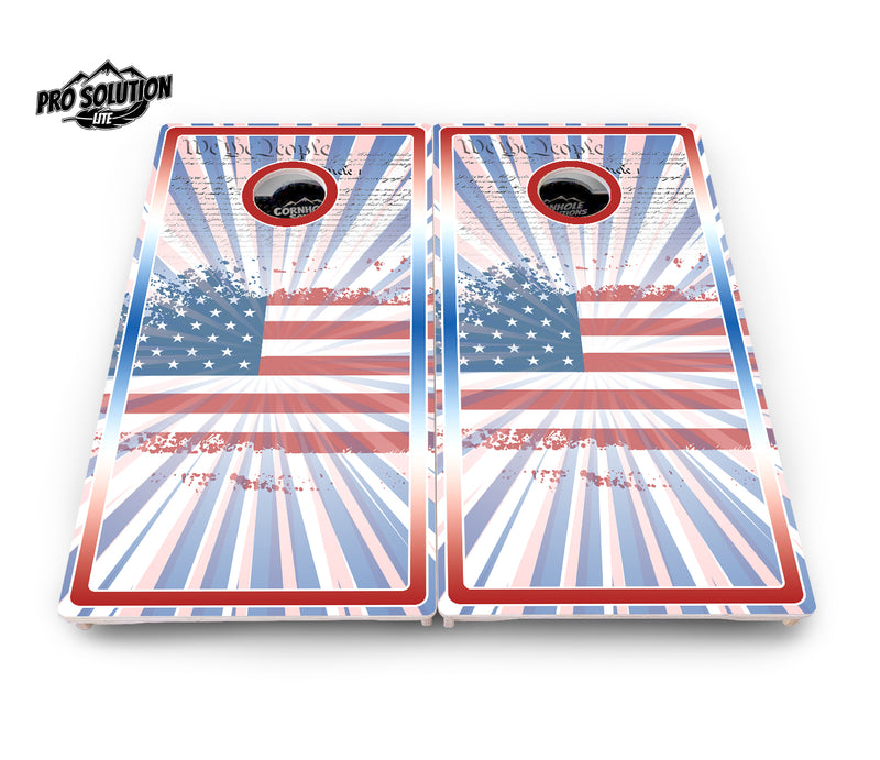 Pro Solution Lite - Patriotic Sunburst Design Options - Professional Tournament Cornhole Boards 3/4" Baltic Birch - Zero Bounce Zero Movement Vertical Interlocking Braces for Extra Weight & Stability +Double Thick Legs +Airmail Blocker