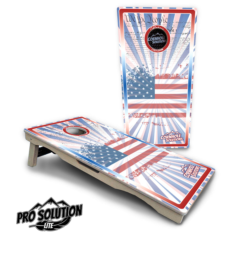 Pro Solution Lite - Patriotic Sunburst Design Options - Professional Tournament Cornhole Boards 3/4" Baltic Birch - Zero Bounce Zero Movement Vertical Interlocking Braces for Extra Weight & Stability +Double Thick Legs +Airmail Blocker