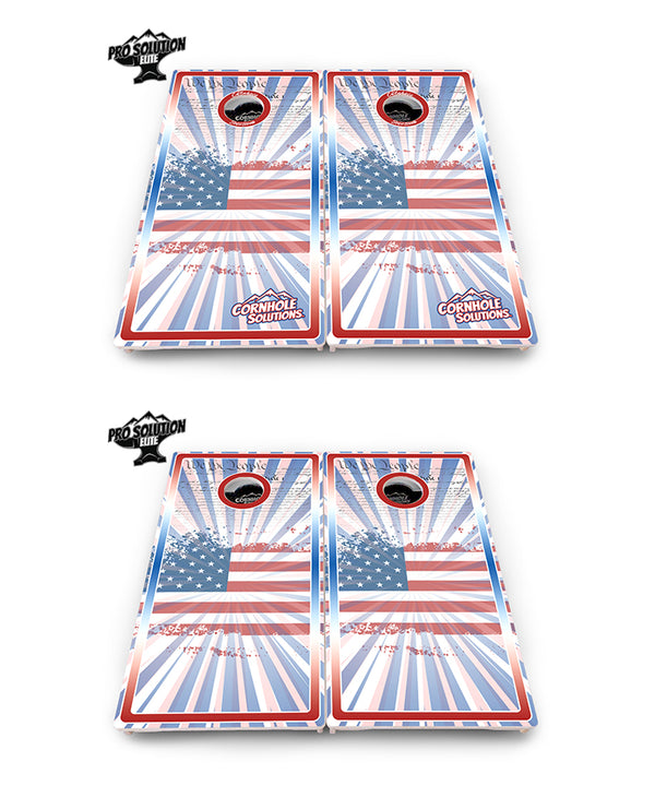 Pro Solution Elite - Patriotic Sunburst Design Options - Professional Tournament Cornhole Boards 3/4" Baltic Birch - Zero Bounce Zero Movement Vertical Interlocking Braces for Extra Weight & Stability +Double Thick Legs +Airmail Blocker