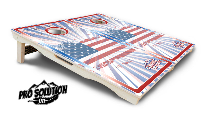 Pro Solution Lite - Patriotic Sunburst Design Options - Professional Tournament Cornhole Boards 3/4" Baltic Birch - Zero Bounce Zero Movement Vertical Interlocking Braces for Extra Weight & Stability +Double Thick Legs +Airmail Blocker