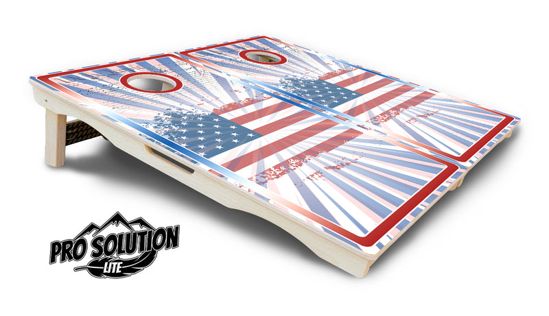 Pro Solution Lite - Patriotic Sunburst Design Options - Professional Tournament Cornhole Boards 3/4" Baltic Birch - Zero Bounce Zero Movement Vertical Interlocking Braces for Extra Weight & Stability +Double Thick Legs +Airmail Blocker