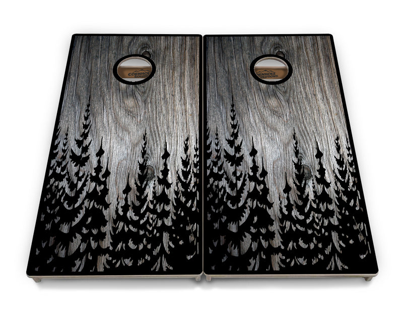 Tournament Boards - Greyscale Pine Trees - Professional Tournament 2'x4' Regulation Cornhole Set - 3/4″ Baltic Birch + UV Direct Print + UV Clear Coat