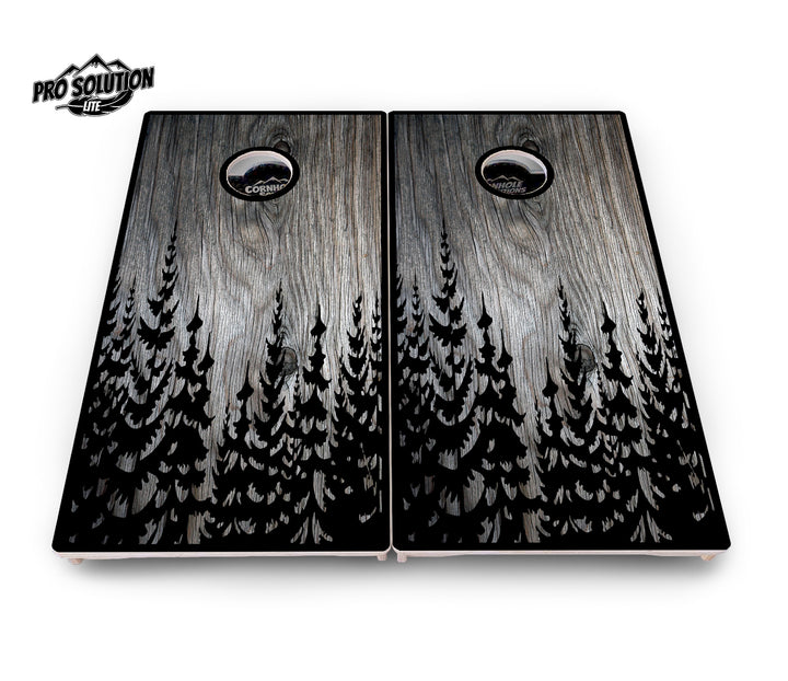Greyscale Pine Trees Cornhole Boards - Pro Solution Lite Series