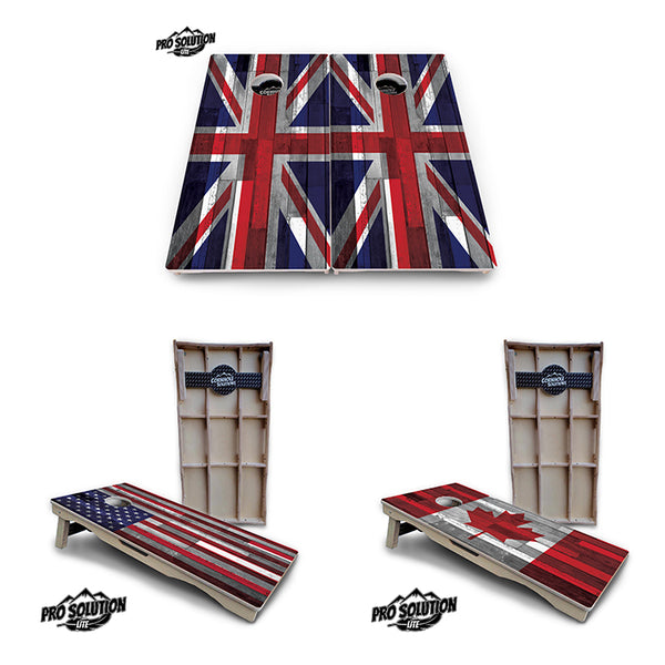 Pro Solution Lite - USA / Canada / Union Jack Plank Flag Options - Professional Tournament Cornhole Boards 3/4" Baltic Birch - Zero Bounce Zero Movement Vertical Interlocking Braces for Extra Weight & Stability +Double Thick Legs +Airmail Blocker