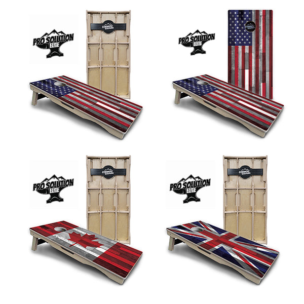 Pro Solution Elite - USA / Canada / Union Jack Plank Flag Options - Professional Tournament Cornhole Boards 3/4" Baltic Birch - Zero Bounce Zero Movement Vertical Interlocking Braces for Extra Weight & Stability +Double Thick Legs +Airmail Blocker