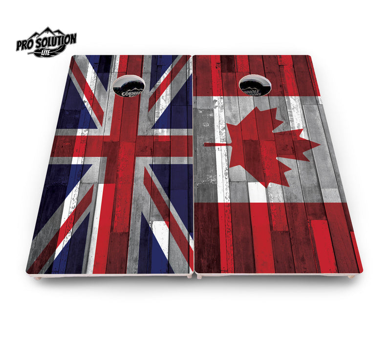 Pro Solution Elite - USA / Canada / Union Jack Plank Flag Options - Professional Tournament Cornhole Boards 3/4" Baltic Birch - Zero Bounce Zero Movement Vertical Interlocking Braces for Extra Weight & Stability +Double Thick Legs +Airmail Blocker