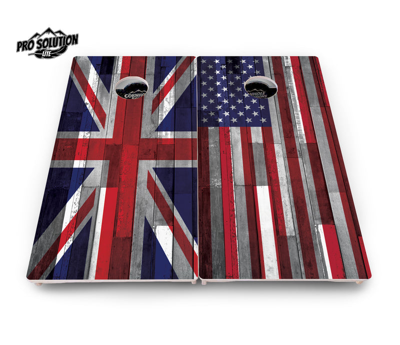 Pro Solution Lite - USA / Canada / Union Jack Plank Flag Options - Professional Tournament Cornhole Boards 3/4" Baltic Birch - Zero Bounce Zero Movement Vertical Interlocking Braces for Extra Weight & Stability +Double Thick Legs +Airmail Blocker