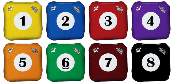 Pro Style Regulation 6x6 - Rec Cornhole Bags - Pool Balls 1-8 - Speed 4 & 7 (Full Set of 8 Bags)