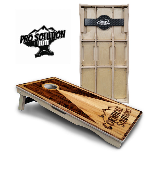 Pro Solution Elite - Wooden Triangle Design Options - Professional Tournament Cornhole Boards 3/4" Baltic Birch - Zero Bounce Zero Movement Vertical Interlocking Braces for Extra Weight & Stability +Double Thick Legs +Airmail Blocker