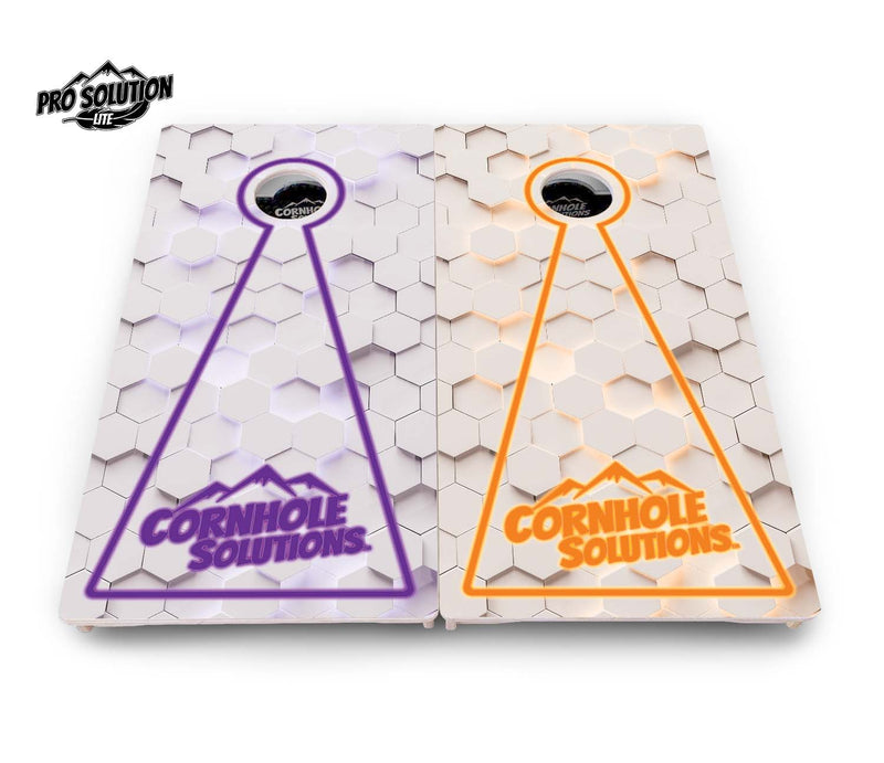 Pro Solution Elite - Glow Hole White Color Options - Professional Tournament Cornhole Boards 3/4" Baltic Birch - Zero Bounce Zero Movement Vertical Interlocking Braces for Extra Weight & Stability +Double Thick Legs +Airmail Blocker