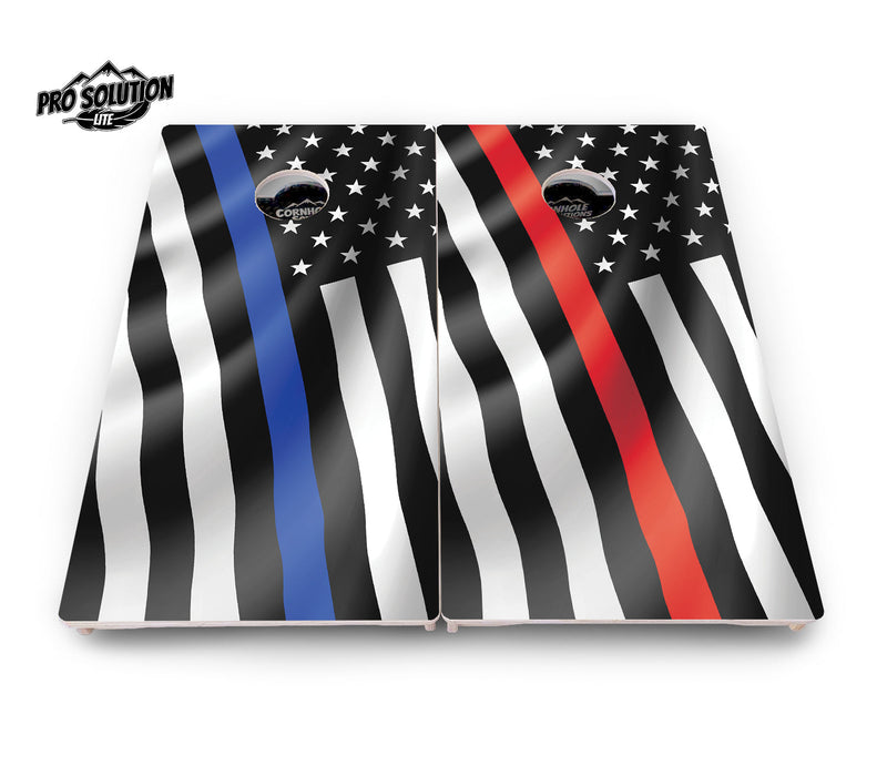 Pro Solution Elite - B&W Wavy Flag Design Options - Professional Tournament Cornhole Boards 3/4" Baltic Birch - Zero Bounce Zero Movement Vertical Interlocking Braces for Extra Weight & Stability +Double Thick Legs +Airmail Blocker