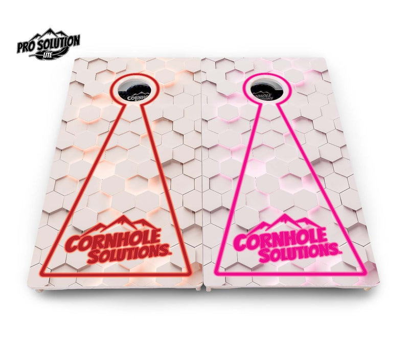 Pro Solution Elite - Glow Hole White Color Options - Professional Tournament Cornhole Boards 3/4" Baltic Birch - Zero Bounce Zero Movement Vertical Interlocking Braces for Extra Weight & Stability +Double Thick Legs +Airmail Blocker