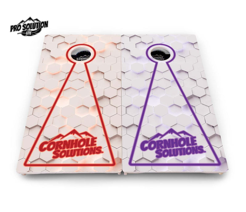 Pro Solution Elite - Glow Hole White Color Options - Professional Tournament Cornhole Boards 3/4" Baltic Birch - Zero Bounce Zero Movement Vertical Interlocking Braces for Extra Weight & Stability +Double Thick Legs +Airmail Blocker