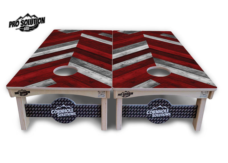 Pro Solution Elite - Red Herringbone - Professional Tournament Cornhole Boards 3/4" Baltic Birch - Zero Bounce Zero Movement Vertical Interlocking Braces for Extra Weight & Stability +Double Thick Legs +Airmail Blocker